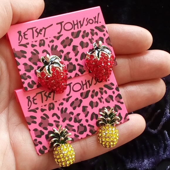 Betsy Johnson Crystal Fruit Earrings, 2 pairs, NWT